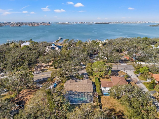 drone / aerial view featuring a water view