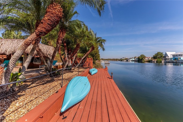 view of dock with a water view