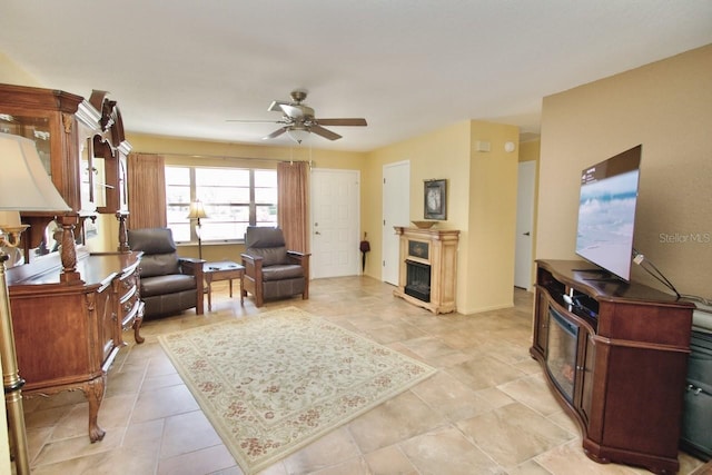 living room featuring ceiling fan