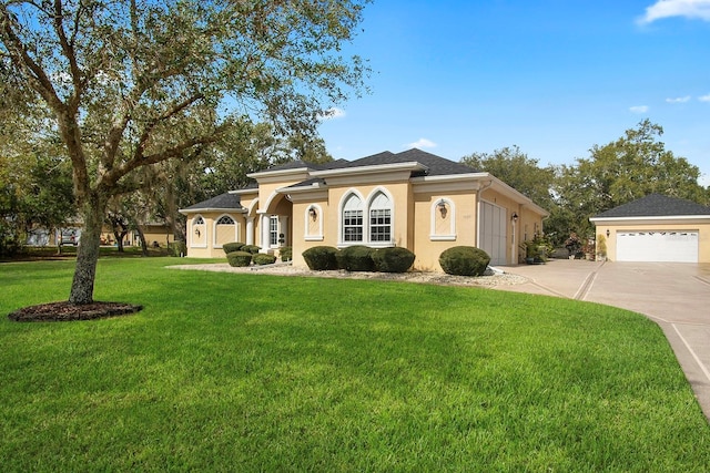 view of front of house with a garage and a front yard