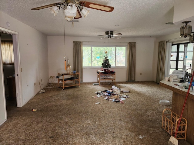 miscellaneous room featuring a textured ceiling and carpet