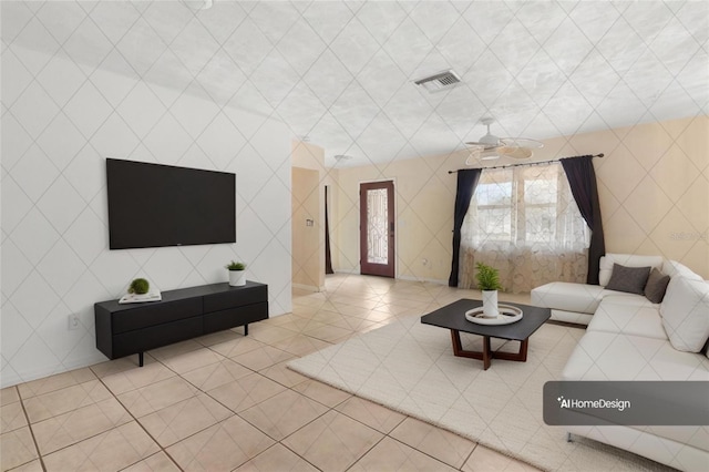 living room featuring tile patterned floors