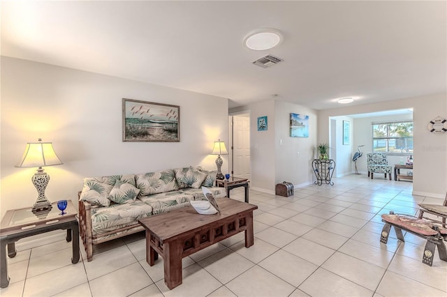 living room featuring light tile patterned flooring