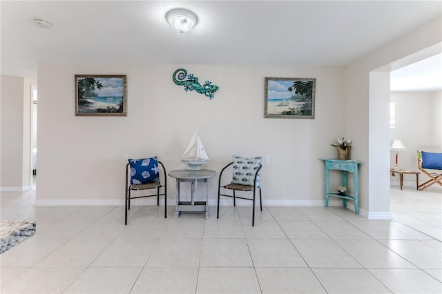 living area with light tile patterned flooring