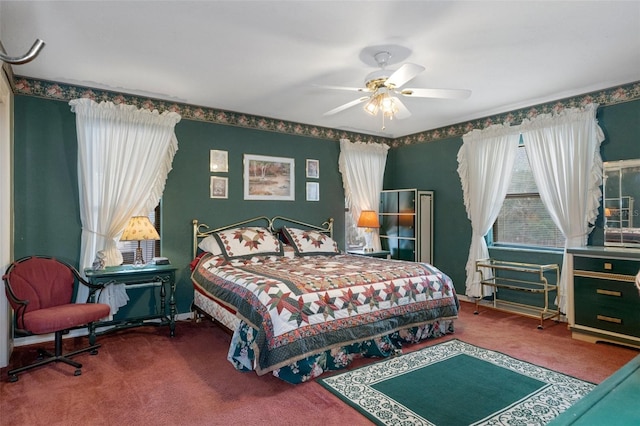 bedroom featuring carpet and ceiling fan