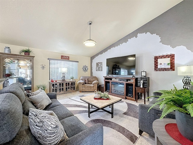 living room with vaulted ceiling