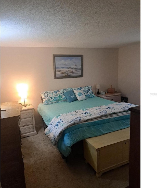 bedroom featuring carpet floors and a textured ceiling