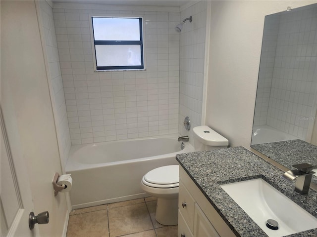 full bathroom featuring toilet, shower / bathtub combination, tile patterned flooring, and vanity