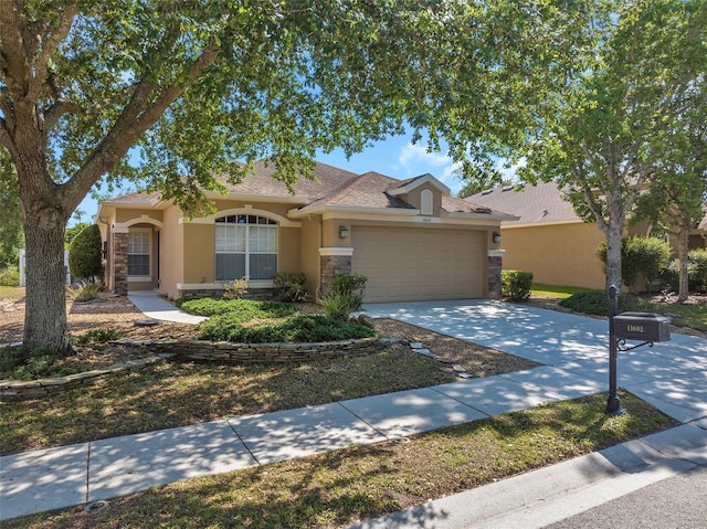 single story home with a garage