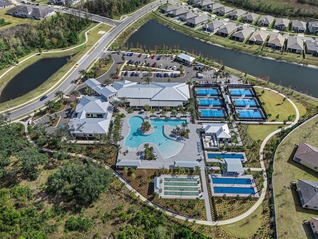 aerial view with a water view