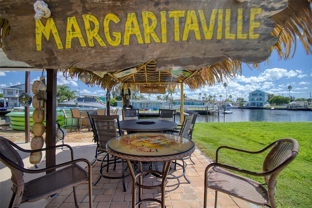 view of patio / terrace with a water view