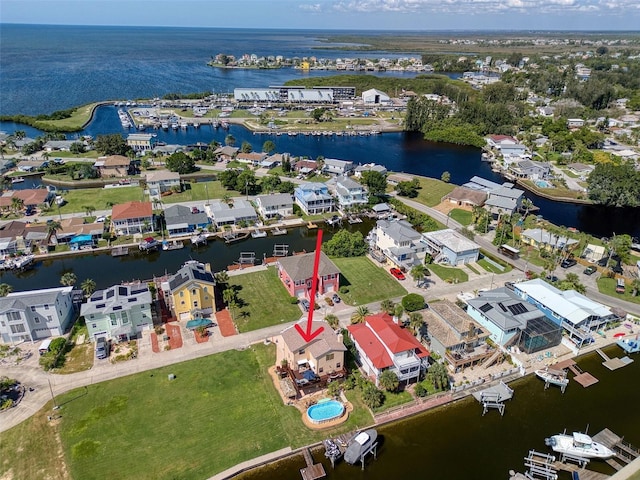 aerial view with a water view