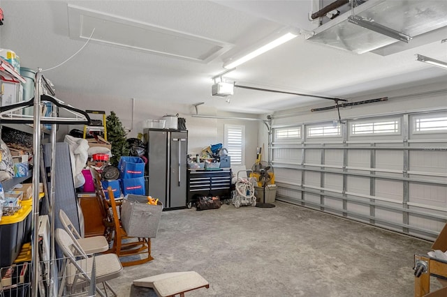 garage with a garage door opener