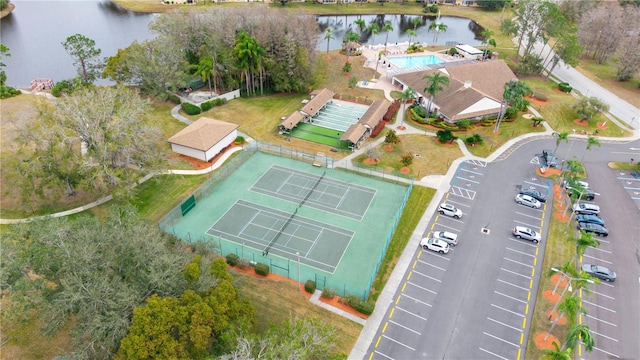 aerial view with a water view