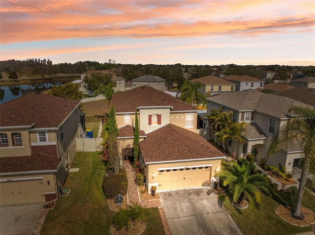 view of aerial view at dusk