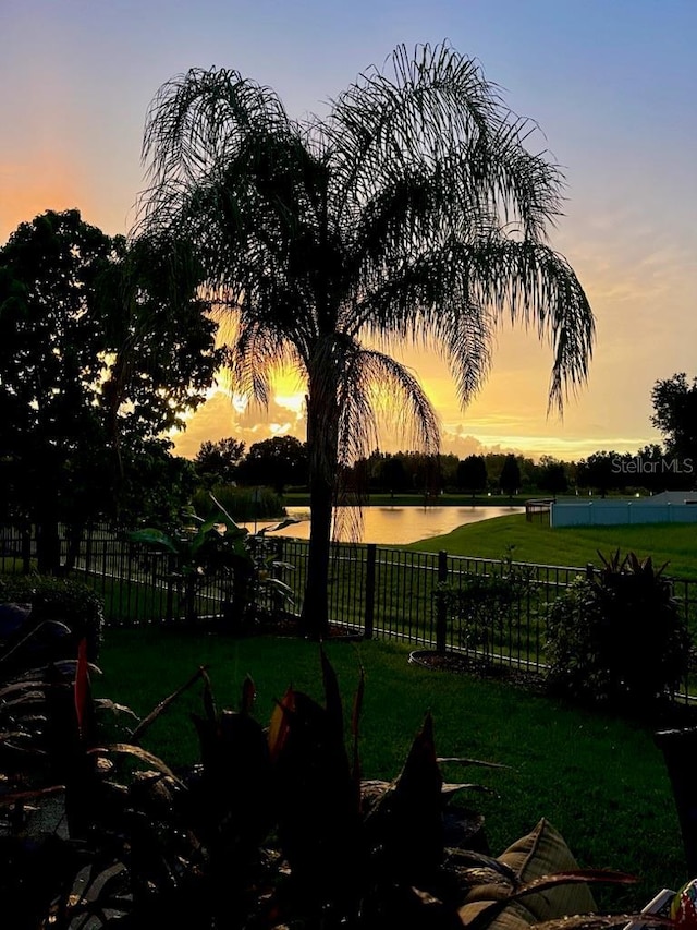 18819 Sunterra Dr, Land O Lakes, FL 34638 - yard at dusk with a water view
