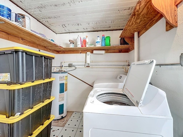 laundry room with water heater and independent washer and dryer