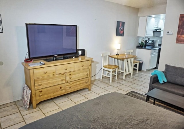 living room featuring light tile patterned flooring