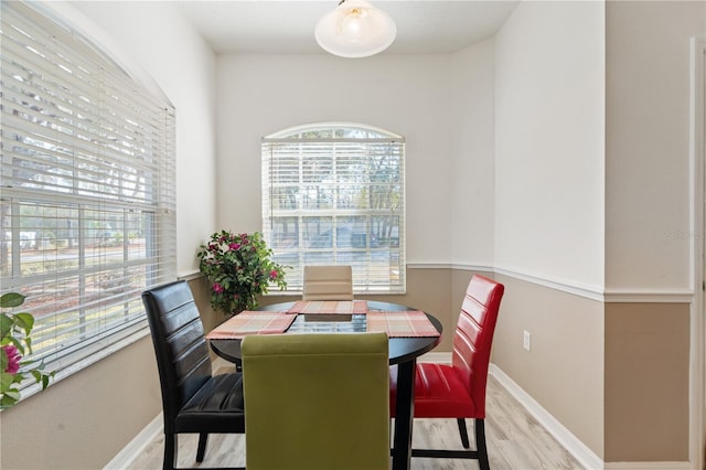 dining space featuring light wood-type flooring