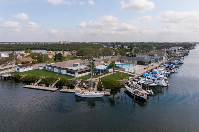 aerial view with a water view