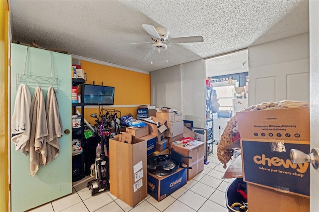 storage area featuring ceiling fan