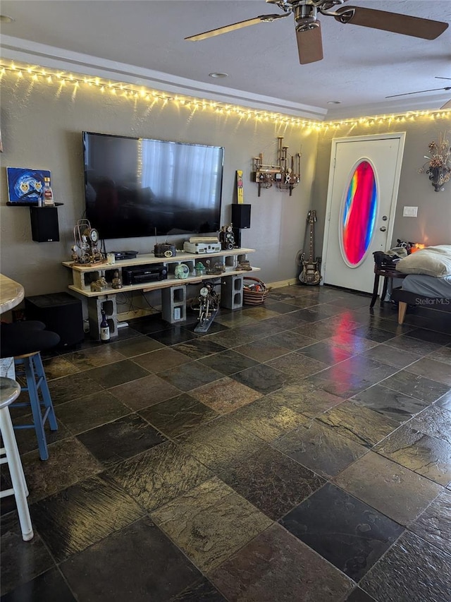 living room with ceiling fan