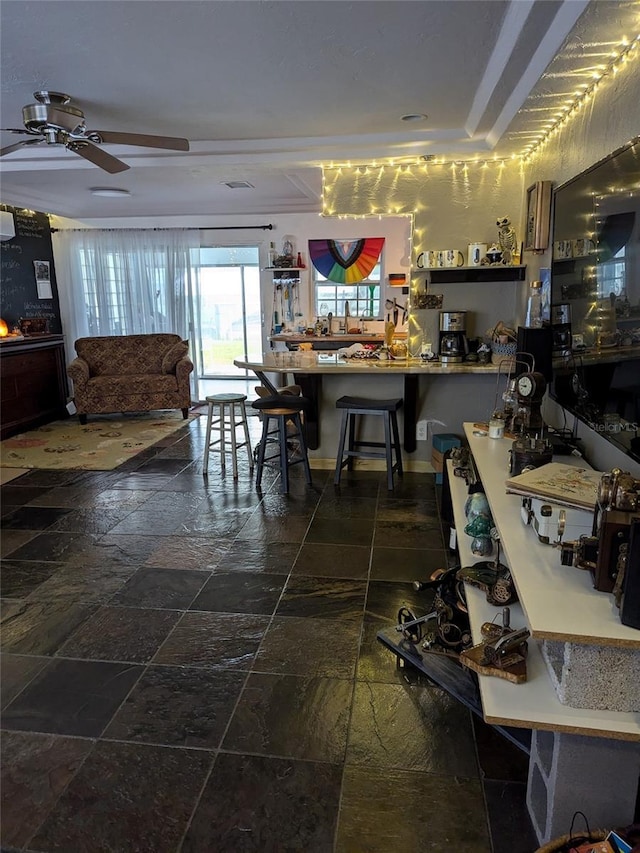 dining area featuring ceiling fan