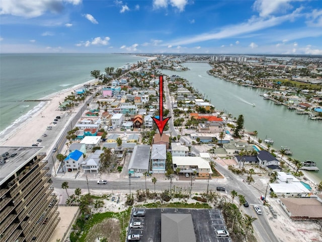 aerial view with a beach view and a water view