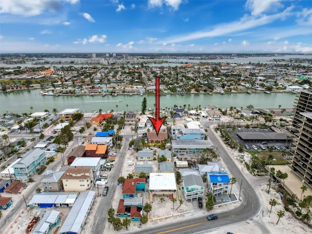 drone / aerial view featuring a water view