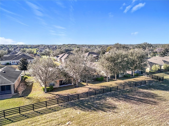 aerial view with a rural view and a residential view