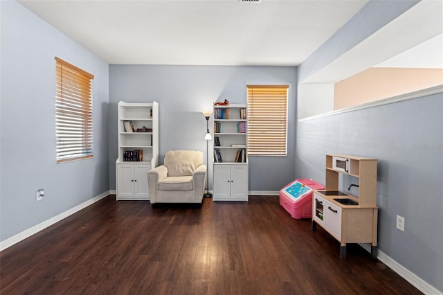 living area with dark wood-type flooring