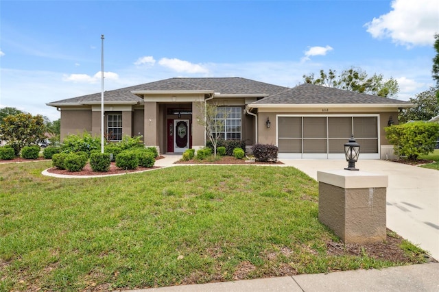 6112 Kinlock Ave, Spring Hill, FL 34608 - view of front of house featuring an attached garage, concrete driveway, stucco siding, and a front yard