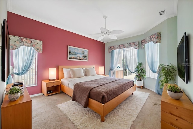6112 Kinlock Ave, Spring Hill, FL 34608 - bedroom featuring ornamental molding, light colored carpet, and a ceiling fan