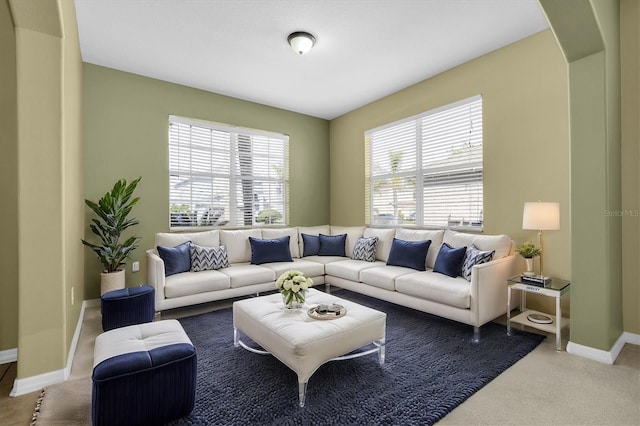 living room with carpet flooring