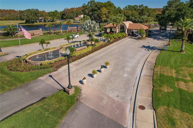 aerial view with a water view