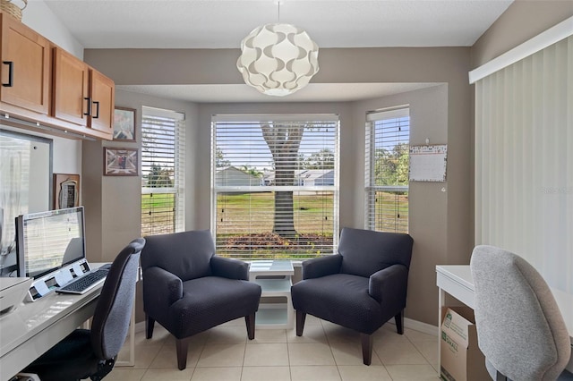 home office with light tile patterned floors