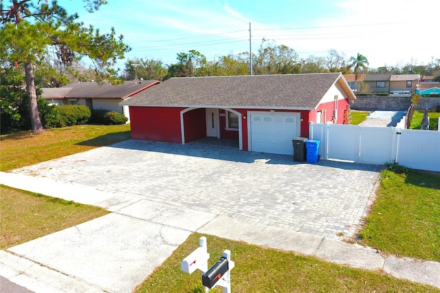 garage with a yard