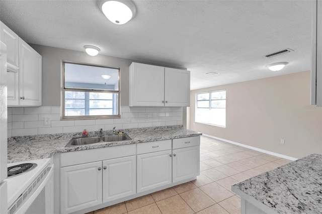 kitchen featuring white cabinetry, sink, and white electric range oven