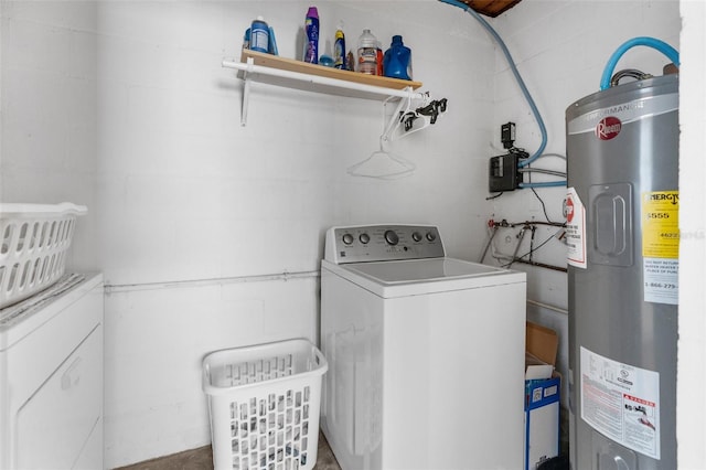 washroom with washer / dryer and electric water heater