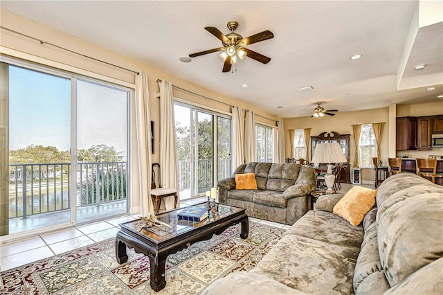 6801 Nowiki Ave, Hudson, FL 34667 - living area with light tile patterned floors, recessed lighting, and ceiling fan