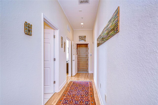 6801 Nowiki Ave, Hudson, FL 34667 - hallway with light wood-style flooring, visible vents, baseboards, and a textured wall