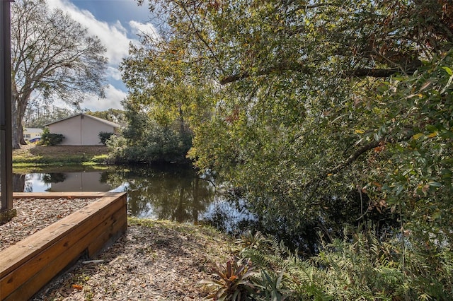 exterior space featuring a water view