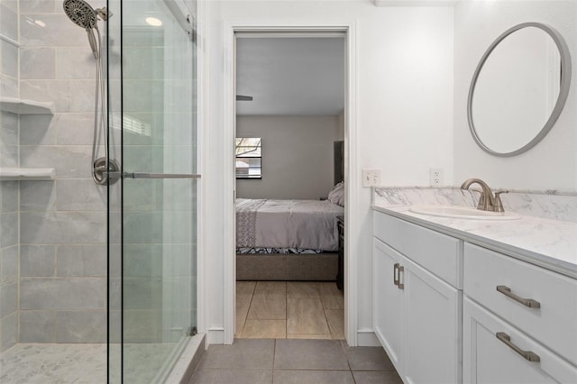 bathroom featuring vanity and walk in shower