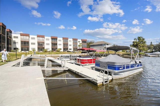 dock area with a water view