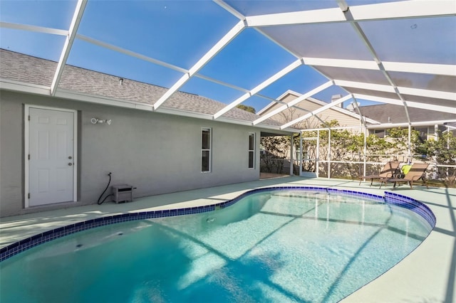 view of swimming pool with a lanai