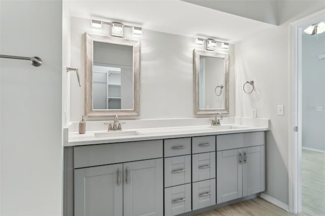 bathroom featuring vanity and wood-type flooring