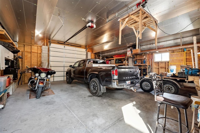 garage with a garage door opener