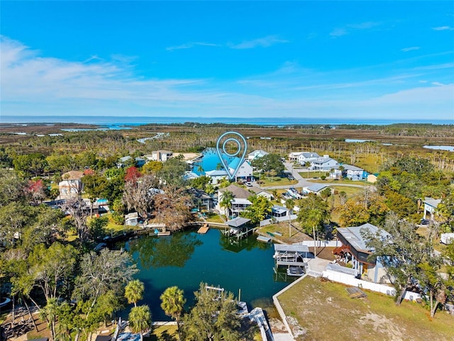 aerial view with a water view