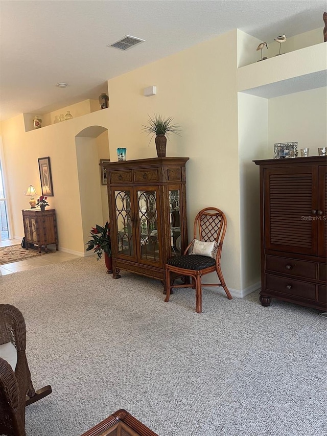 sitting room with carpet flooring