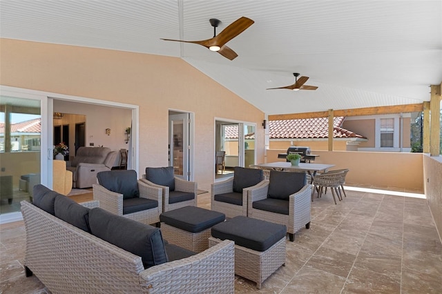 10209 W Waterlander Loop Unit 164, Homosassa, FL 34448 - view of patio featuring an outdoor living space, a ceiling fan, outdoor dining space, and area for grilling
